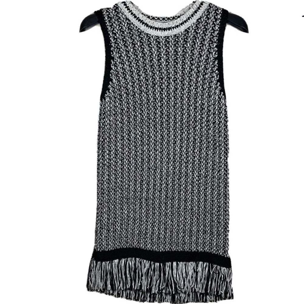 TOPSHOP Black And White Knit Dress With Fringe 8